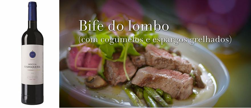 INGREDIENTES 200gr de bife lombo  200 gr de mistura de cogumelos (paris, marron, ostra)  1 molho de espargos baby  100 gr de rúcula selvagem azeite qb  50 ml de moscatel flor de sal  1dente de alho  1 ramo de tomilho  25 gr de manteiga PREPARAÇÃO Comece por cortar os cogumelos em quartos. Sem descascar, grelhe os espargos na grelha com um fio de azeite, um a dois minutos, temperando com uma pitada de sal e pimenta. Retire e corte em 3 partes. Coloque numa taça, com umas folhas de tomilho e um fio de azeite. Aqueça bem uma frigideira com um fio de azeite e salteie os cogumelos. Junte 1 dente de alho laminado e tempere com um pouco de flor de sal e pimenta. Reduza um pouco o lume, para não queimar os cogumelos nem o alho. Junte o moscatel e suba o lume para poder evaporar o álcool e reduzir. Retire e junte os cogumelos aos espargos. Aqueça de novo uma grelha com um fio de azeite e coloque o bife a grelhar. Tempere com um pouco de flor de sal e pimenta. Depois de bem selado, retire o bife e deixe repousar, cerca de 2 a 3 minutos. Coloque os espargos e cogumelos no prato. Disponha umas fatias do bife por cima. Coloque a rúcula na taça dos cogumelos, com um pouco de azeite, para absorver os sucos. Sirva junto com o bife e a mistura de espargos e cogumelos. 