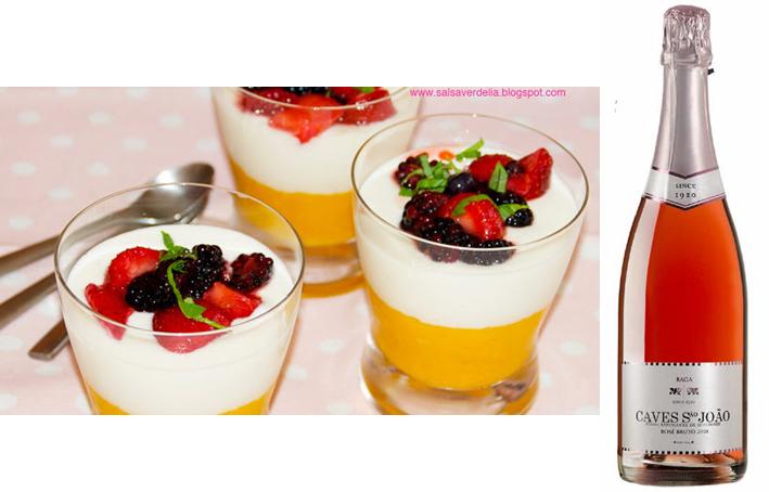 ingredientes (para 4 pessoas): 1 manga madura, descascada e descaroçada 500ml de iogurte natural (eu usei iogurte de baunilha) para a fruta macerada: 200g mistura de frutos vermelhos (naturais), arranjados e cortados em quartos ou metades, consoante o tamanho. sumo e raspa de 1 laranja pequena 1 colher sopa de açúcar em pó um punhado pequeno de folhas de manjericão, cortadas em juliana fininha preparação: Para preparar a fruta macerada, colocar todos os ingredientes numa taça, mexer bem e cobrir com película aderente. Reservar por cerca de 1 a 2 horas. Colocar a manga num liquidificador ou no copo de um robot de cozinha e reduzi-la a puré. Distribuir o puré de manga por 4 copos de vidro, cobrir o puré com o iogurte e refrigerar. Na altura de servir, cobrir cada um dos copos com umas colheres da fruta macerada.