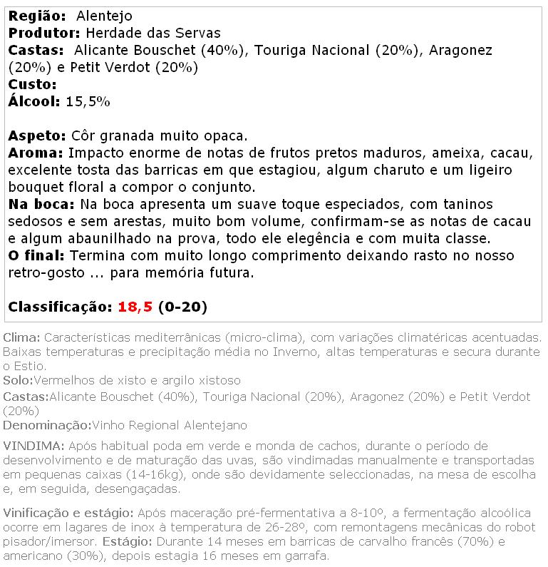 apreciacao Herdade das Servas Reserva 2011