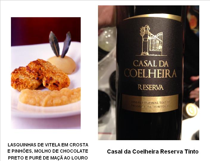 NGREDIENTES (4 Pax) GANSO REDONDO DE VITELA 500 Gr. PINHÕES PICADOS 300Gr. MAÇÃ REINETA 3 CHOCOLATE PRETO 70% 200 G. FARINHA BRANCA TIPO 65 200 G. FOLHAS DE LOURO 3 AZEITE Q.B. SAL Q.B. PIMENTA Q.B PREPARAÇÃO Abrir uns pequenos corte nas maças e enfiar as folhas de louro. Colocá-las numa travessa, regar com o vinho branco e assar no forno (200º) cobrendo com uma folha de papel alumínio. Controlar a cozedura até a polpa resultar perfeitamente cozida. Retirar a pele, as grainhas e o louro e triturar a polpa até obter um puré, temperar com sal e pimenta. Refogar as aparas da carne numa caçarola com pouco azeite até ficar bem corada, “deglaçar” ou fundo com pouca água e filtrar o liquido obtido no chocolate. Derreter o chocolate a banho-maria e guardar o molho obtido. Cortar em fatias de 1 cm. de espessor a vitela, bater-las ligeiramente e temperar com sal e pimenta. Preparar um polme com a farinha e pouca água. Passar a carne neste composto e em seguida nos pinhões pisados grosseiramente no almofariz, sem pressionar demasiado, o que se pretende é que não fiquem demasiados frutos secos por cima da carne. Fritar em azeite não muito quente e ao lume medio até os pinhões ficar bem dourados. Servir imediatamente com o molho de chocolate e o puré de maçã e louro quente ou fria.