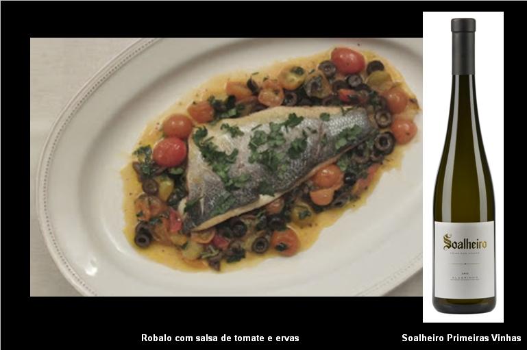 Ingredientes (para 2 pessoas): 1 robalo, com cerca de 500 gr Azeite 200 gr de tomate cherry 60 gr de azeitona preta, sem caroço 1 pequeno ramo de coentros 1 pequeno ramo de manjericão 1 limão sal e pimenta preta  Preparação: Começar por preparar os filetes de robalo como explicado anteriormente. De seguida preparar a salsa:  colocar uma pequena caçarola em lume brando e deitar 3 c. sopa de azeite. Cortar os tomates ao meio e juntar ao azeite. Adicionar as azeitonas (inteiras ou às rodelas, como preferir), temperar com sal e pimenta e mexer em lume brando durante 1 a 2 minutos. Picar os coentros e o manjericão, reservar um pouco para decorar no final, e mexer para ligar. Rolar o limão sobre uma tábua de cozinha para amaciar e libertar os sucos, e cortar ao meio. Juntar o sumo de uma metade, mexer e reservar para permitir que os sabores embebam. É altura de cozinhar o robalo: aquecer uma frigideira de fundo espesso a uma temperatura alta. Entretanto, dar 2 ou 3 golpes na pele do peixe. Colocar um fio de azeite na frigideira e, quando estiver realmente quente, adicionar os filetes com a pele voltada para baixo. Temperar e fritar por 2-3 minutos, até o peixe estar dourado-escuro e a pele estaladiça (deverá observar-se a carne opaca em 2/3 da altura, começando por baixo). Virar os filetes e cozinhar do outro lado por 1 minuto, regando com o azeite existente na frigideira, até estar pronto. Servir sobre a salsa de tomate e ervas e salpicar com as ervas picadas.