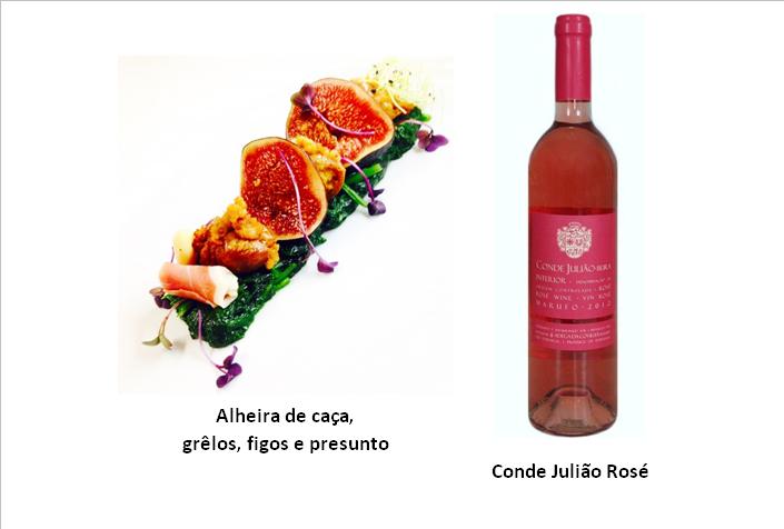 Ingredientes (para 2 pratos como entrada ou prato principal) 1 boa alheira de caça 200 gramas de grelos cozidos 2 dentes de alho 2 fatias de presunto 1 figo roxo grande Aromáticas picadas ou rebentos Preparação: Se usar grelos frescos, lavar e arranjar. Se usar congelados, deixar a descongelar o tempo suficiente num passador de rede. Em ambos os casos, pôr água a ferver com sal e branquear os grelos e dois dentes de alho durante 4 minutos. Escorrer e reservar. Lavar e cortar o figo em rodelas, sem descascar. Reservar até à montagem final. No tabuleiro: Encaixar a alheira no veio central do tabuleiro da Actifry, depois de bem picada. Programar 10 minutos. Adicionar os grelos e os dentes de alho, programar mais 5 minutos. Retirar o tabuleiro e empratar a gosto, adicionando as rodelas de figo, o presunto e a decoração.