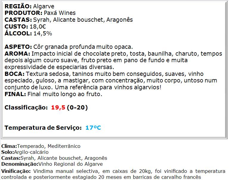 apreciacao Paxá Special XII Tinto 2009