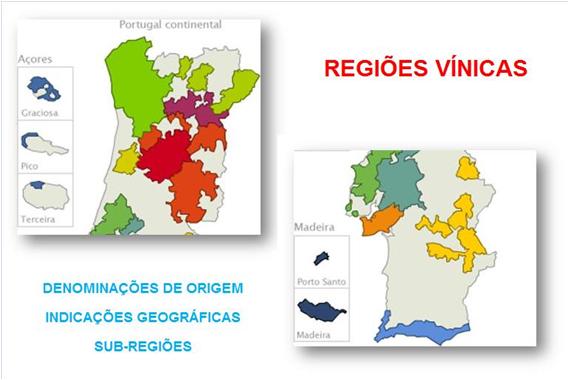 Wine regions in mainland Portugal. Regiões vitivinícolas em Portugal