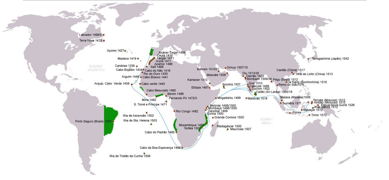 Descobrimentos, viagens e explorações portuguesas: datas e primeiros locais de chegada de 1415-1543