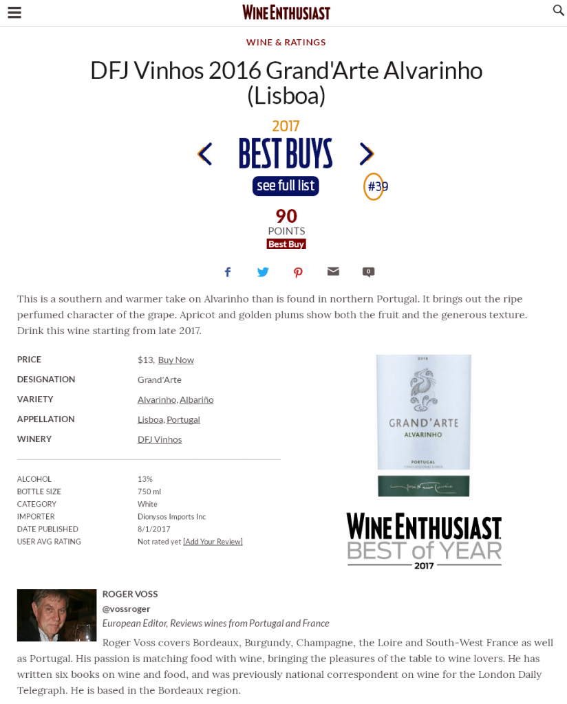 No Top 100 mundial; Best Buy para a Wine Entusiast