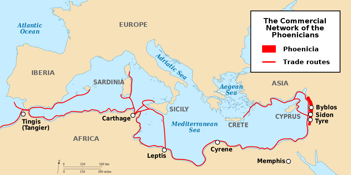 Rotas comerciais fenicias no Mediterrâneo