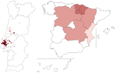Tinta Miúda: Distribuição entre Portugal e Espanha