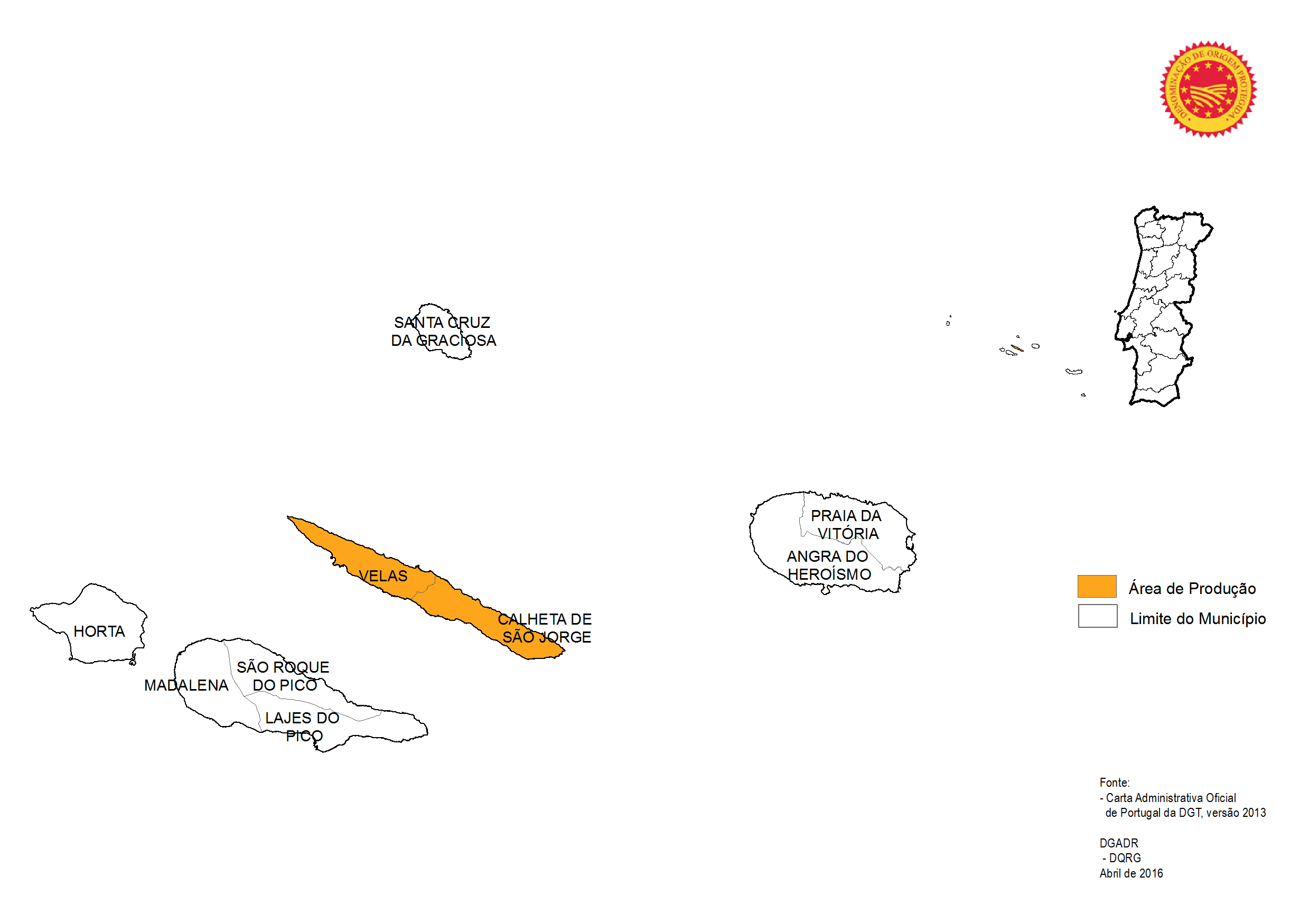 Mapa de produção do Queijo São Jorge DOP