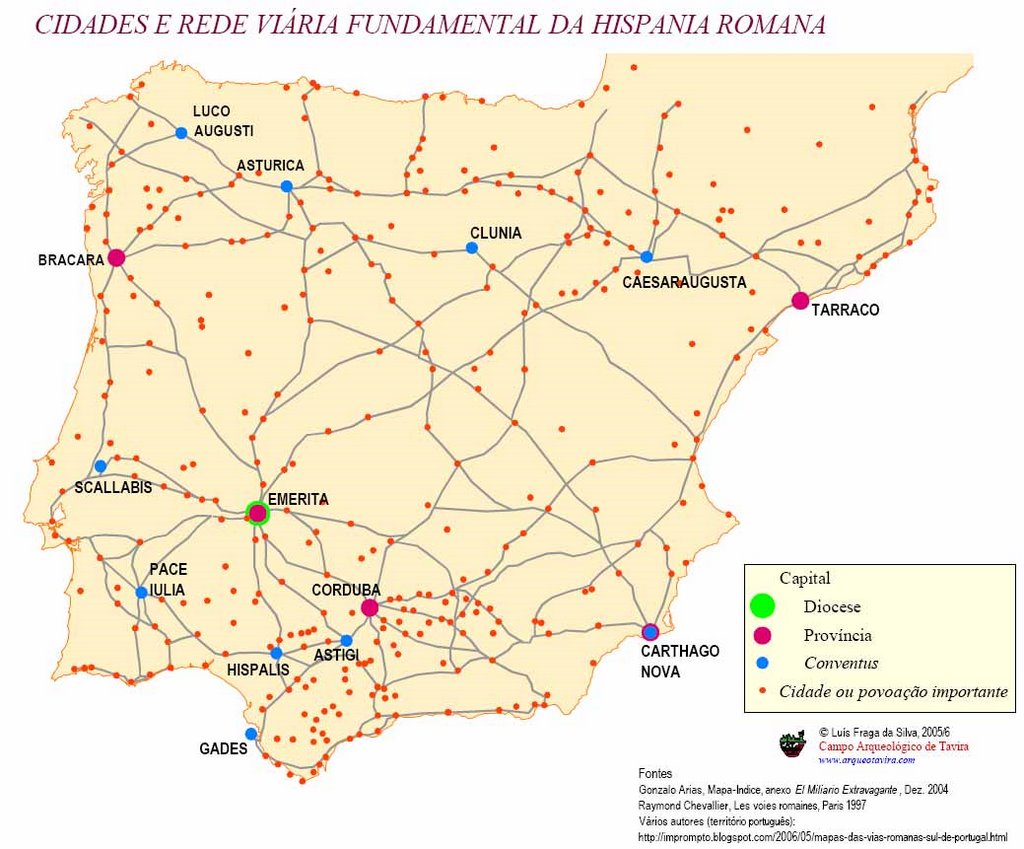 Mapa das vias romanas na península Ibérias. Eram documentadas e com distâncias introduzidas em milhas