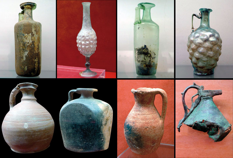 Diversos recipientes para vinho romanos