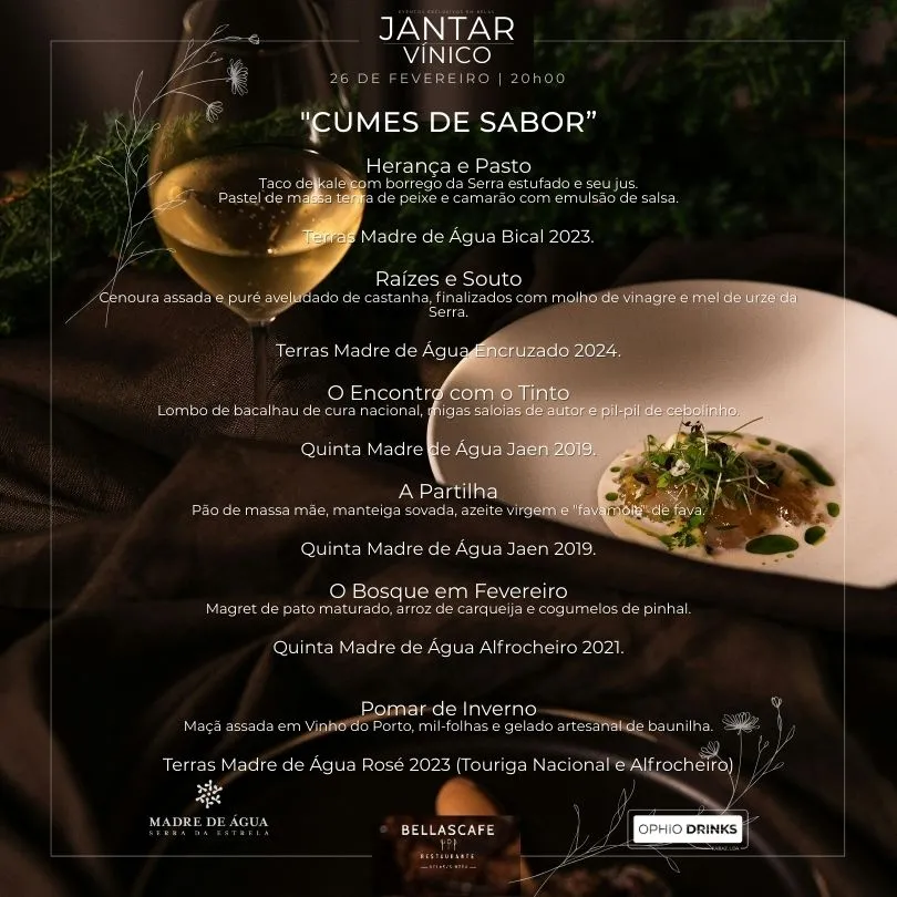 Experiência "CUMES DO SABOR" é uma proposta do Chef Tiago Silva, com Vinhos da Quinta da Madre de Água