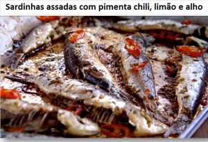 Sardinhas assadas com pimenta chili, limão e alho